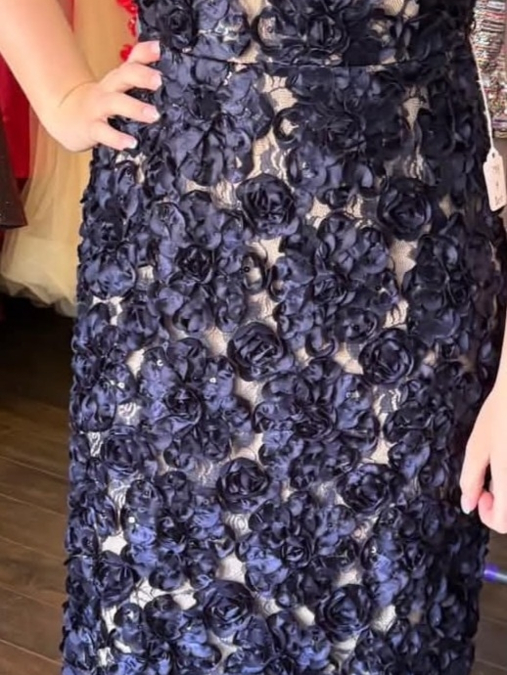 Aidan Mattox Navy Blue Floral Appliqué Maxi Dress